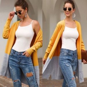 Peach color block Knit cardigan
